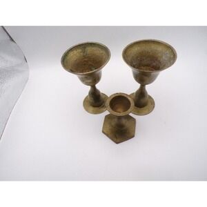Vintage Brass Candlesticks Holders Set of 3 Small‎ Taper Holders Pedestal Style